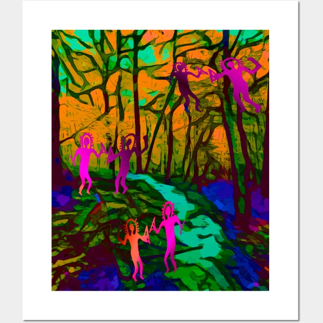 Playful Pink Forest Imps Wall Art by Mazz M